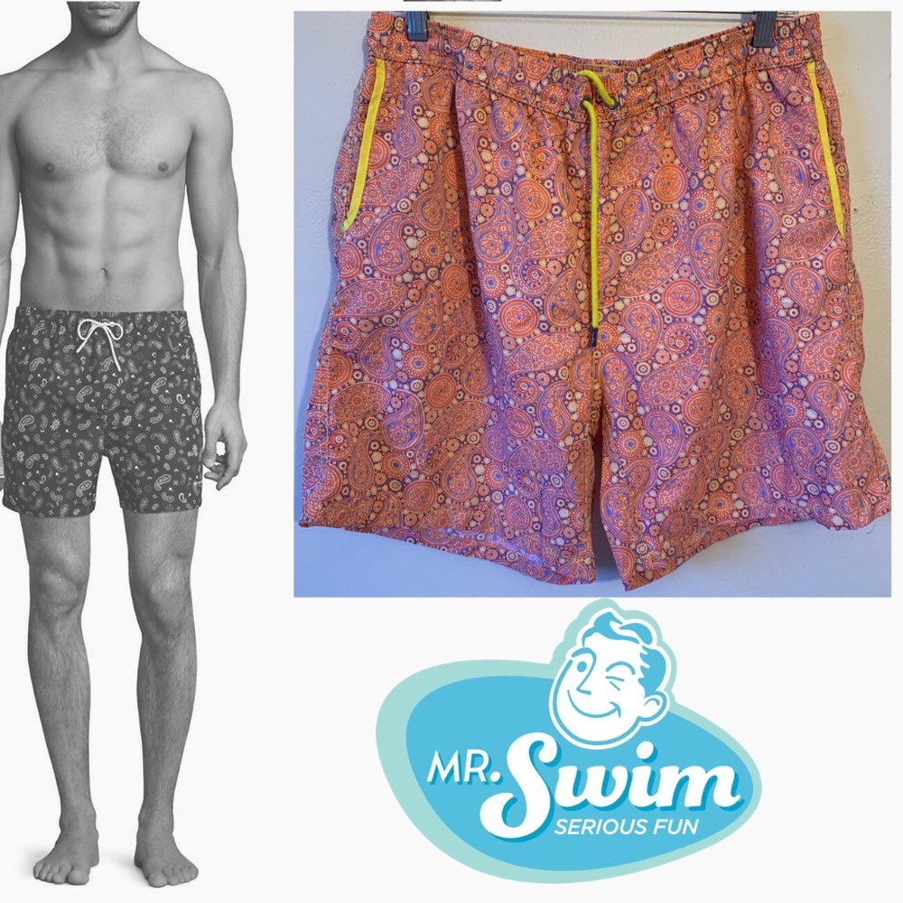 Mister Swim Paisley Swim Trunks XXL Nylon no fabric tag External drawstring
